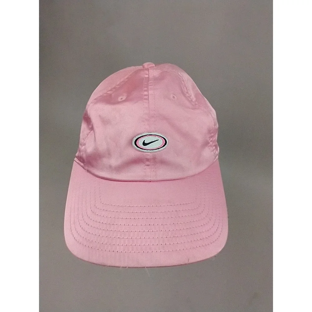 Nike Heritage86 Pink Satin Adjustable Hat Floral Brim Swoosh‎ Logo Womens Cap